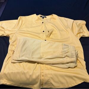 Yellow Mesh Button-Up Shirt and Pants Set